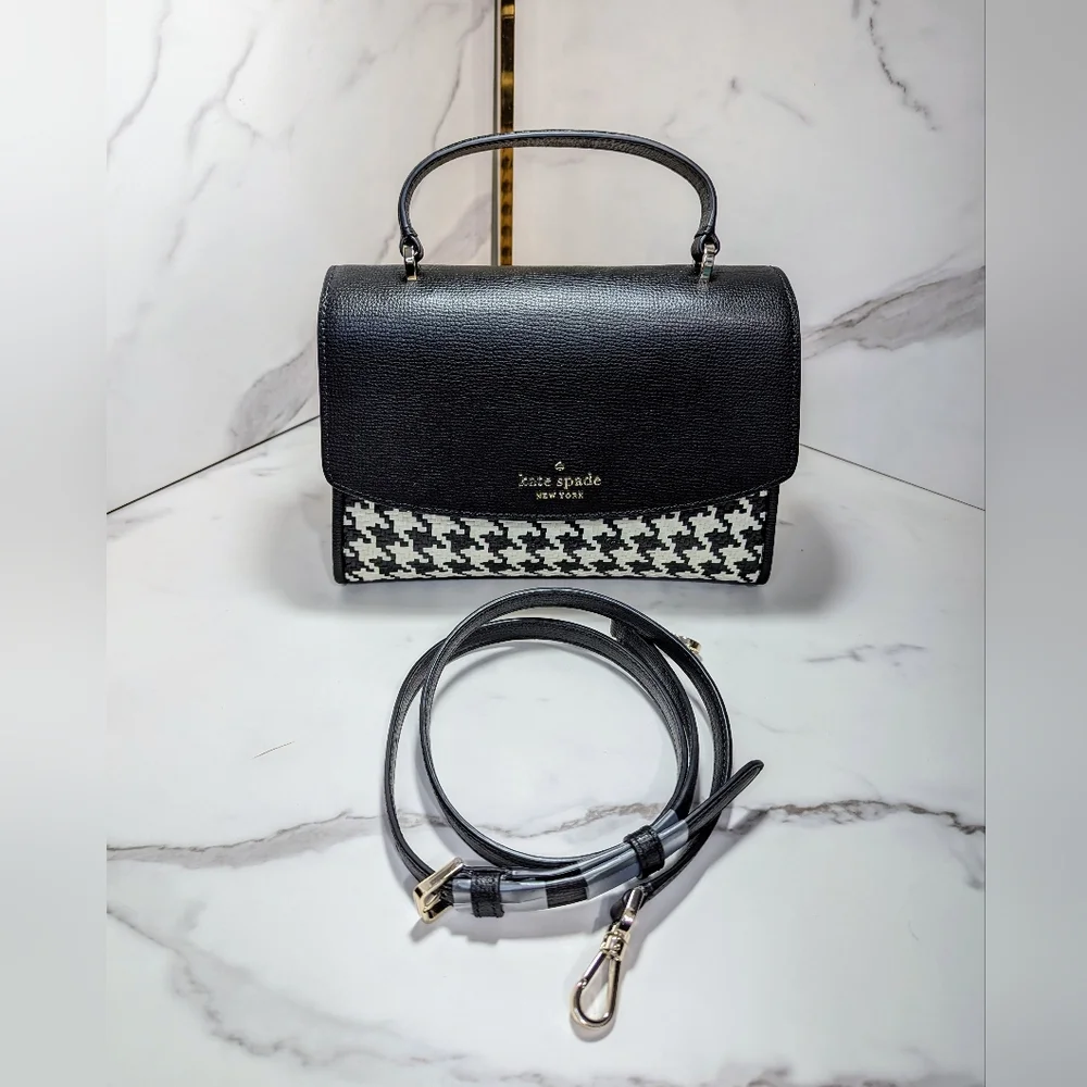 KATE SPADE Darcy Top Handle Woven Houndstooth Satchel NWOT